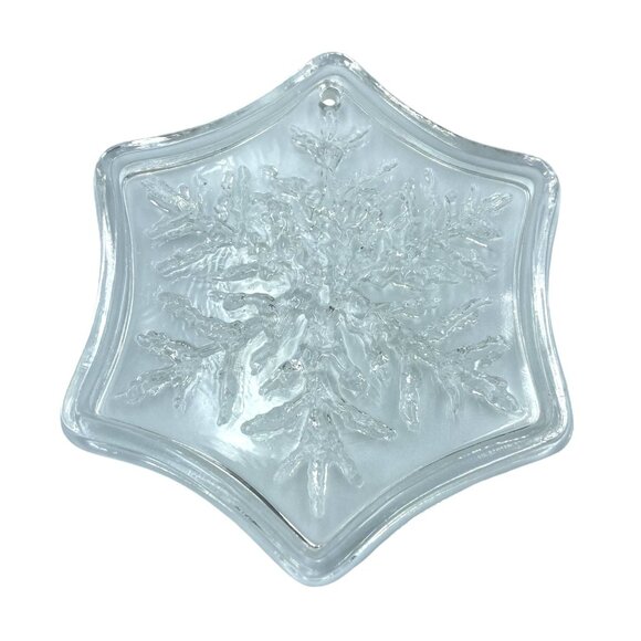 1970s Fostoria Crystal Embossed Ornaments Star Snowflake and Pine Cones, Holly - Picture 3 of 6